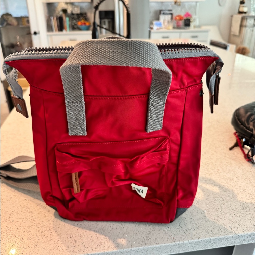 Red Women's Backpack with Gray Straps